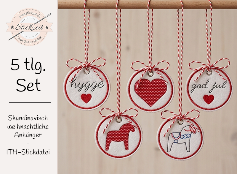 Skandinavisch weihnachtliche Anhänger - ITH-Stickdatei